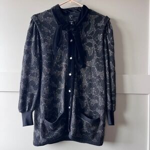 Vintage Emanuel Ungaro Parallele Paris Black Metallic Button Front Cardigan Sz 9